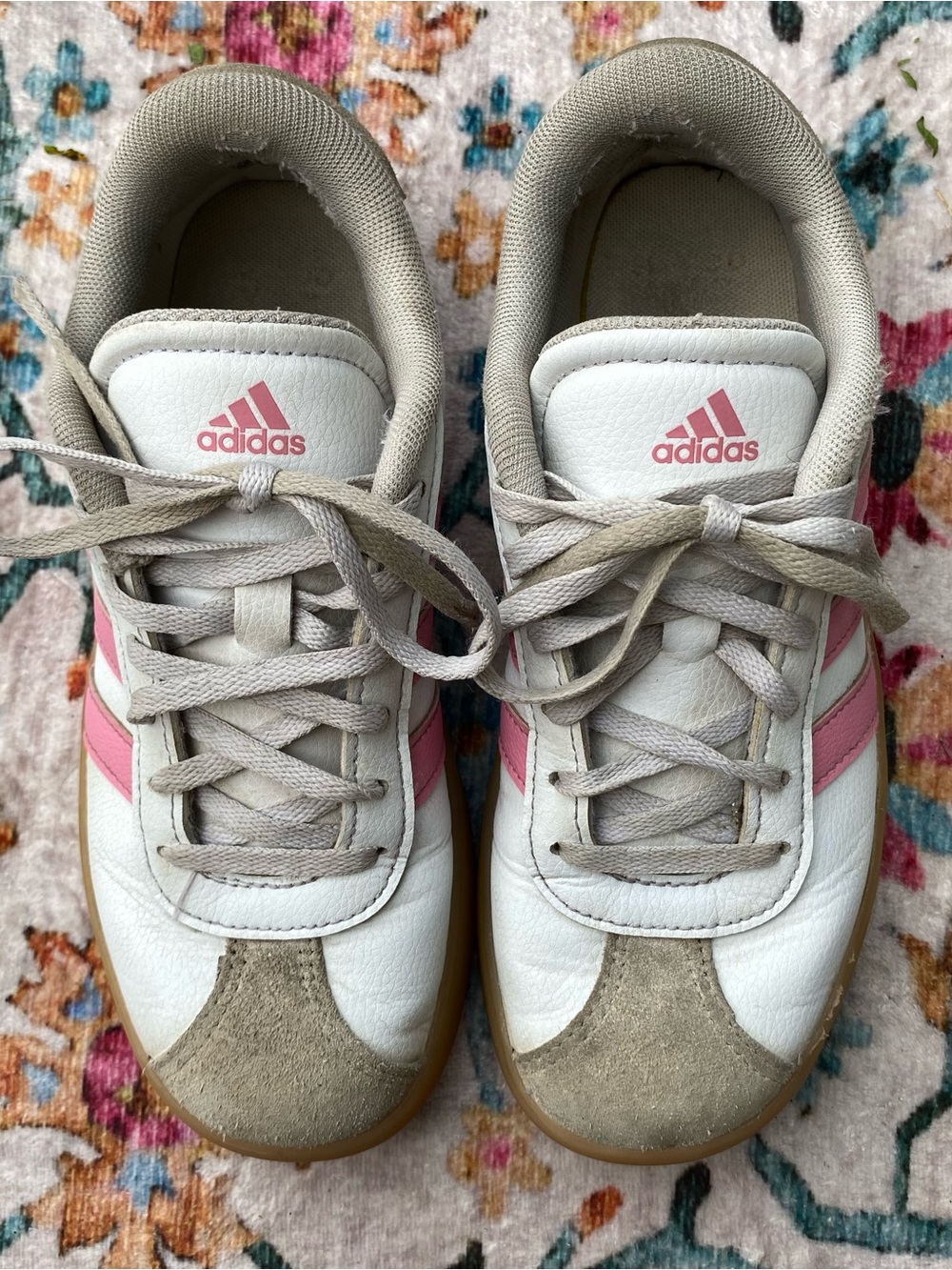 Adidas White Pink Leather Retro Trainers Sz 3y - Picture 2 of 6